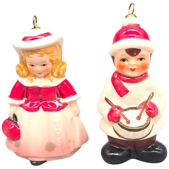 Vintage Goebel Annual Ornament Set 1986 & 1988 Porcelain Doll & Drummer Boy - Picture 1 of 14